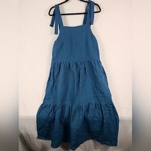 Menique Linen Adjustable Strap Pinafore Dress Cobalt Blue Size S 100% Linen